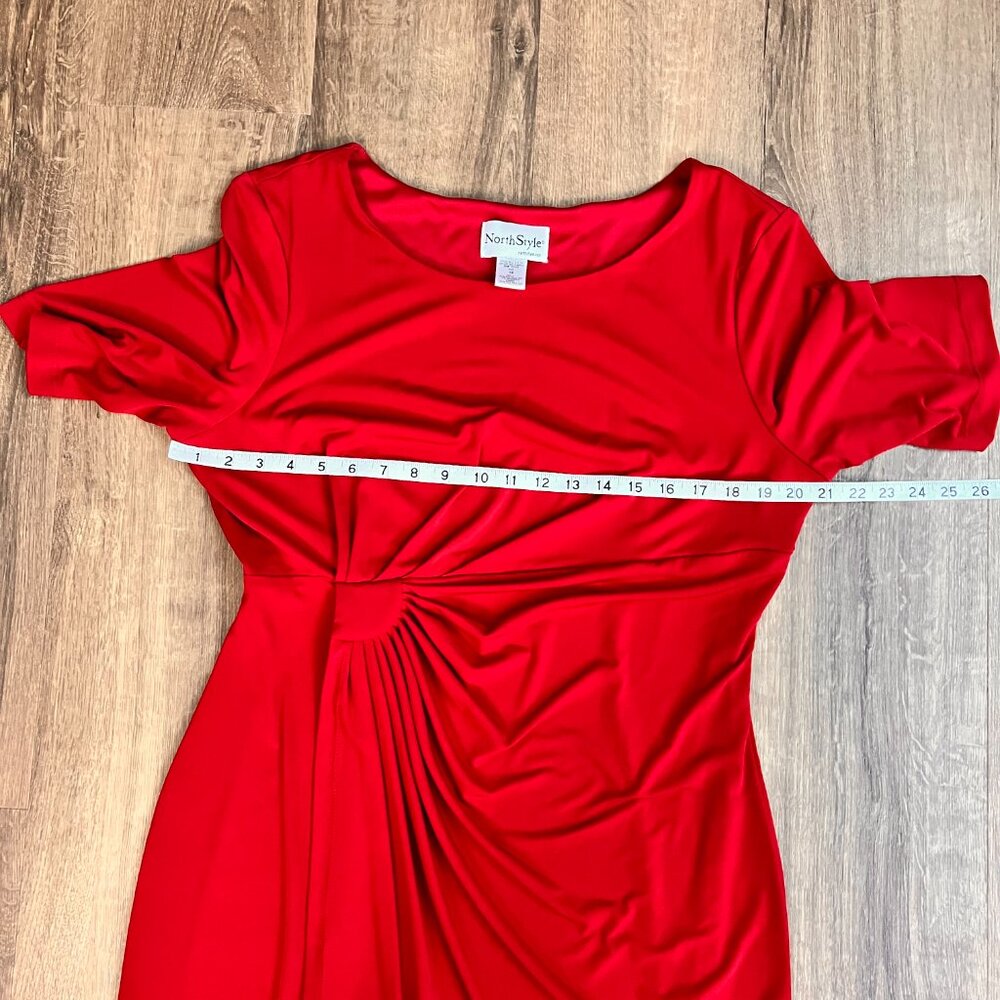North Style Red Rouched Cinch Waist Dress Sz 16 - Picture 5 of 9